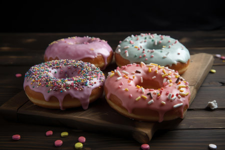 Delicious Sweet colorful donuts. Cake sugar delicious. Generate AIの素材