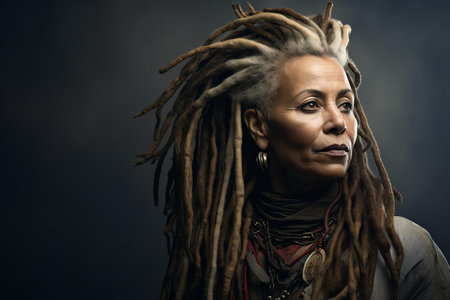 Elegant profile of a woman with dreadlocks exuding wisdom and confidenceの素材