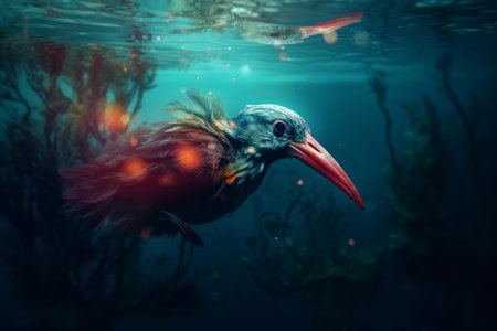 Uncanny Surreal bird. Creative space poster. Generate AIの素材