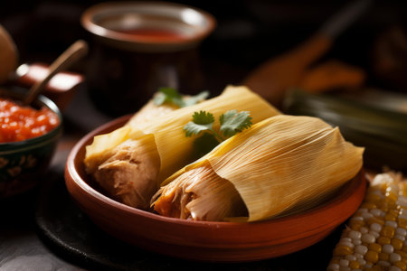 Enticing Sweet tamales dish bowl. Mexican pastry food calories cooked. Generate AIの素材