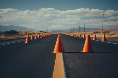 Durable Traffic cone road. Pylon work. Generate AIの素材