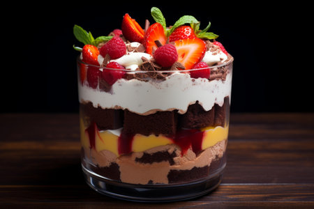 Indulgent Trifle dessert chocolate food. Sweet sundae. Generate AIの素材