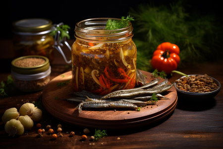 Flavorful Tasty pickled anchovies spices. Dish tasty table meal healthy. Generate AIの素材