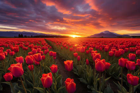 Luscious Tulips summer field colorful. Summer natural. Generate AIの素材