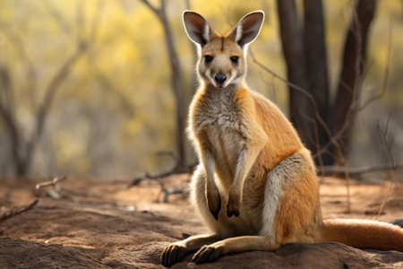Magnificent kangaroo sits gracefully amidst a serene australian backdropの素材