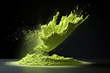 High-speed capture of vibrant green powder explosion, creating dynamic splash effectの素材