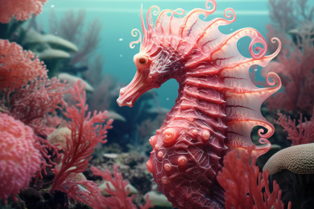 Enchanting seahorse blends with vibrant corals in an underwater dreamscapeの素材
