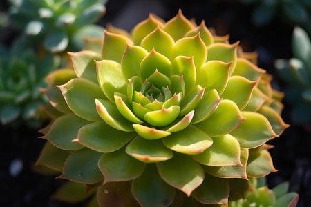 Vibrant Succulent plant sunny cover. Ornamental closeup. Generate Aiの素材