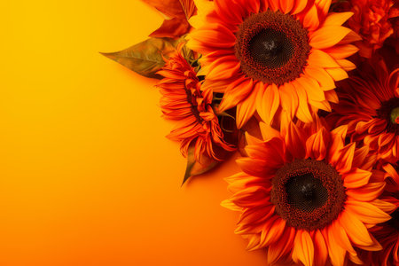 Warm Sunflower orange background. Stem flower summer. Generate Aiの素材