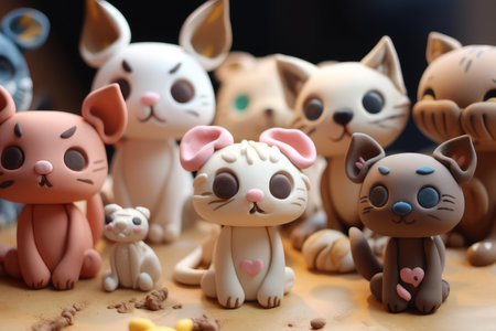 Delightful collection of variously posed cat figurines with expressive featuresの素材