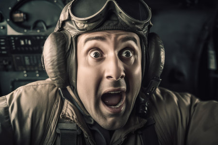 Baffled Shocked aviation pilot. Wow fear. Generate Aiの素材