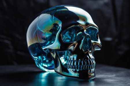 Gleaming Surreal glass skull. Skull neon. Generate Aiの素材