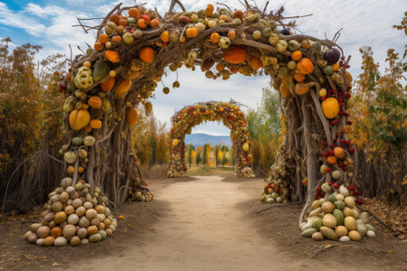 Fantastical Surreal harvest arch. Dream day. Generate Aiの素材