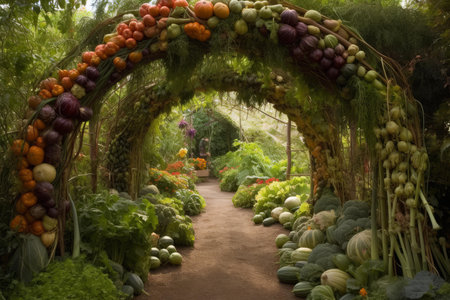 Imaginative Surreal vegetable arch. Field landscape. Generate Aiの素材
