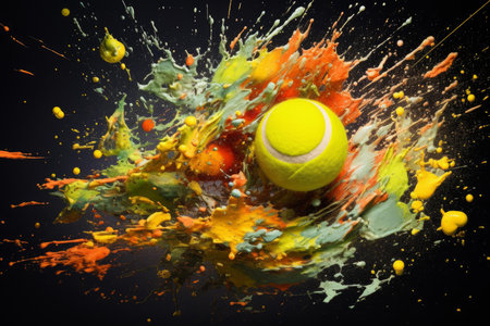 Textured Tennis ball splash paint. Motion digital art. Generate Aiの素材