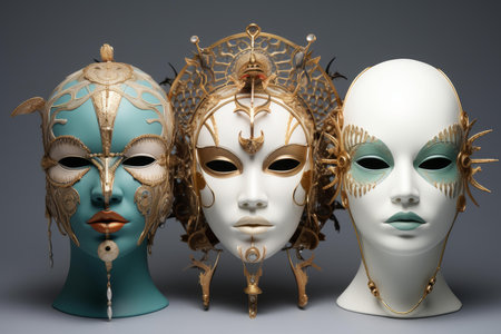 Protective Three colorful face mask. Face traditional art tourism souvenir. Generate Aiの素材