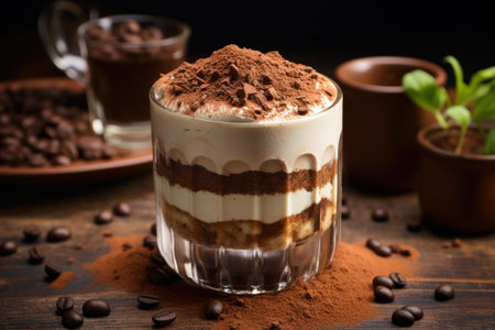 Indulgent Tiramisu dessert coffee. Sweet cuisine. Generate Aiの素材