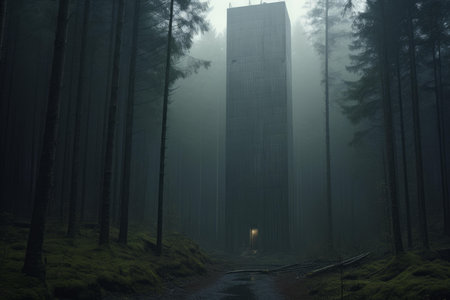 Intimidating Dense nordic tower. Urban brick season. Generate Aiの素材