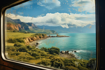 Expansive Train window great view. Interior modern. Generate Aiの素材