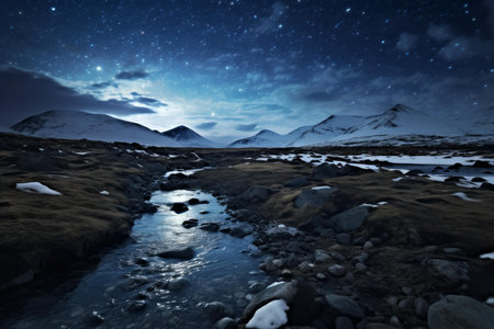 Star-studded Tundra night sky. Winter night alone. Generate Aiの素材