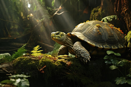 Ancient Slow turtle forest. Animal old green. Generate Aiの素材