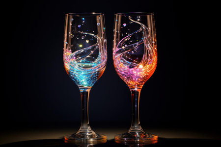 Glistening Two glasses sparkle. Glass toast. Generate Aiの素材