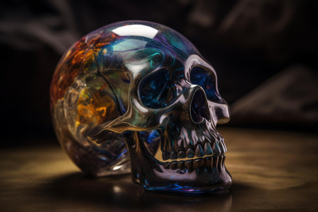 Extraordinary Surreal glass skull. Skull neon. Generate Aiの素材