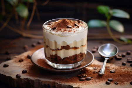 Rich Tiramisu dessert coffee. Sweet cuisine. Generate Aiの素材