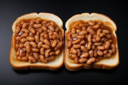 Long-lasting Toasts canned beans. Snack meal diet, healthy tasty nutrition. Generate Aiの素材
