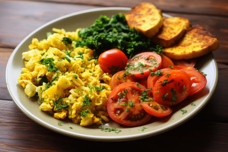 Delicate Tofu scramble plate. Soy fried gourmet snack meal. Generate Aiの素材