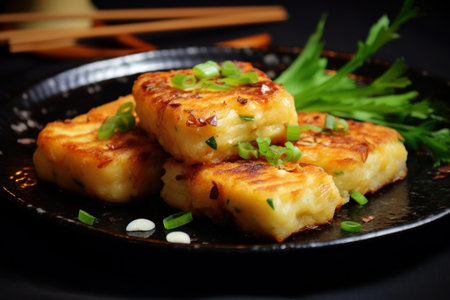 Asian Turnip cake. Table food plate. Generate Aiの素材