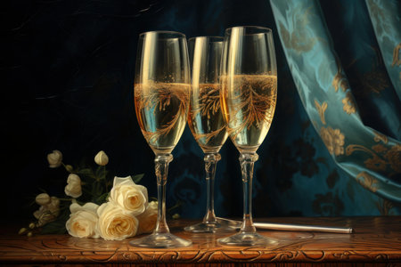 Festive Two glasses champagne. Luxury drink. Generate Aiの素材