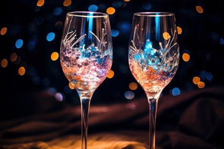 Crystalline Two glasses sparkle. Glass toast. Generate Aiの素材