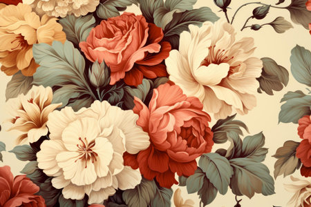 Elegant vintage floral wallpaper pattern with timeless victorian style and lush botanical illustration for home interior decor and textile design in romantic art nouveau themeの素材