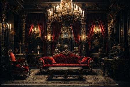 Luxurious vintage interior showcasing rich textures and a classic victorian sofa setの素材