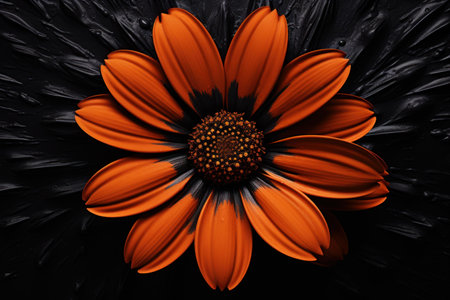 Striking orange flower with a dark, textured background, emphasizing contrast and colorの素材