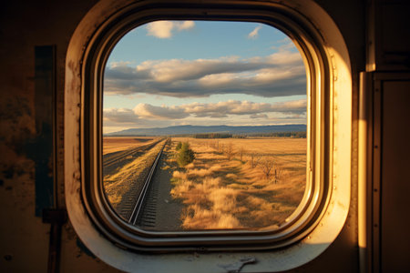 Unspoiled Train window great view. Interior modern. Generate Aiの素材