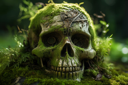 Serene Skull moss nature. Park natural. Generate Aiの素材