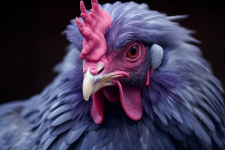 Detailed macro view of a lavender orpington chicken with a focus on its headの素材