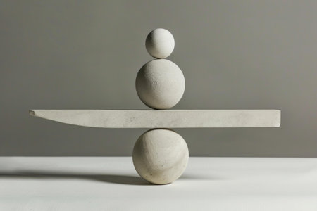 Balancing stones balancing on a seesaw representing harmony and balanceの素材