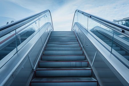 Empty escalator leading to the gate in a modern airport terminalの素材