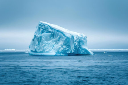 Large iceberg is floating in the ocean, demonstrating the effects of climate changeの素材