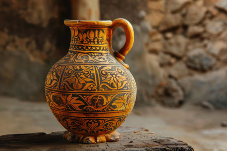 Ancient greek vase with ornate gold and black design, showcasing the artistry of a bygone eraの素材