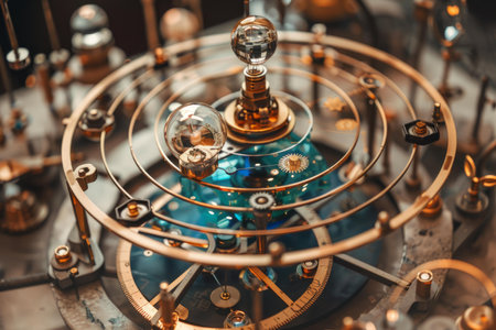 Intricate orrery model showcasing the beauty and complexity of celestial mechanicsの素材
