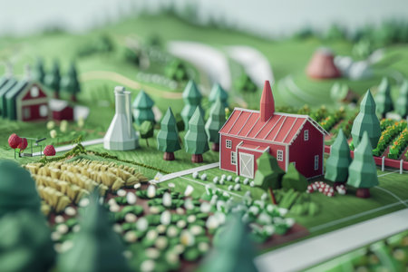 Miniature farm model is showcasing a sustainable and ecological way of lifeの素材
