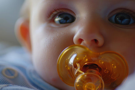 Baby with a pacifier in its mouthの素材