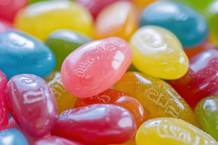 Close up image featuring colorful jelly bean candy with a sugar coating forming a cheerful backgroundの素材