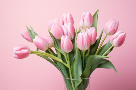 Inviting Pink tulips. Tulip flower bouquet. Generate Aiの素材