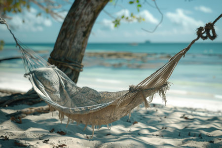 Hammock is swaying gently in the breeze on a tropical beachの素材