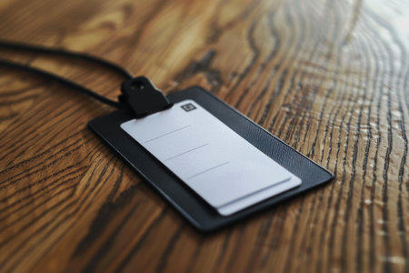 Blank id card is waiting to be used at a meeting or conventionの素材
